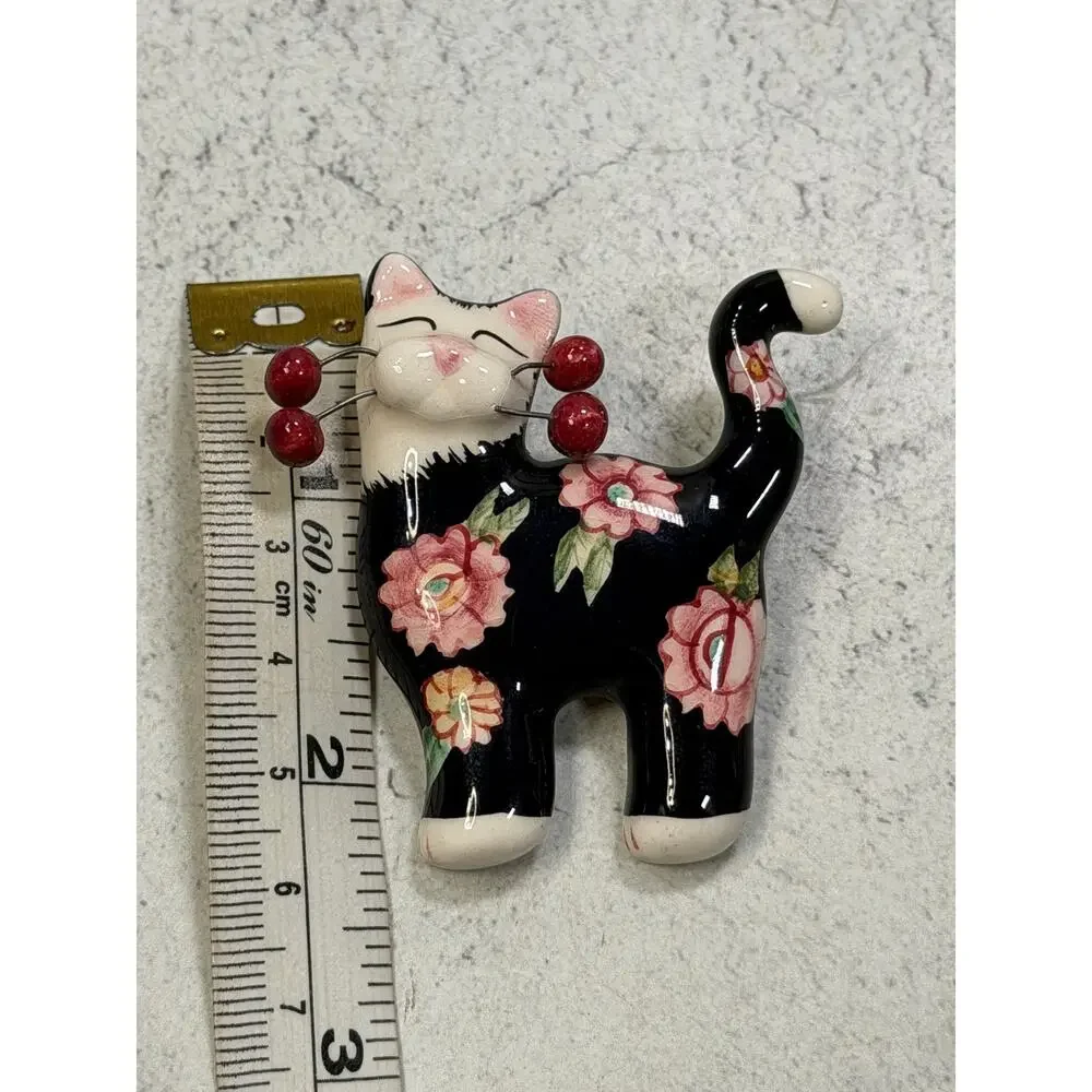 Amy Lacombe Floral Cat Pin brooch whimsical clay artist artisan jewelry